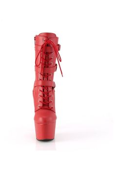 7" Heel, 2 3/4" PF Lace-Up Front Ankle Boot, Side Zip - Fit Guide: True to Size - Heel: 7" Heel, 2 3/4" Platform - Brand: Pleaser - Country of Origin: Imported Black Ankle-high Boots With Red Sole, Red Ankle-high Boots With Leather Sole, Elegant Red Boots With 4-inch Heel, Red Ankle-high Boots With 4-inch Heel, Red Platform Ankle-high Heels, Japan Woman, Leather Ankle Boots, Ankle Boot, Faux Leather