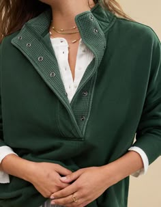 Aerie Getaway Quarter Snap Sweatshirt Aerie Getaway Quarter Snap Sweatshirt, Aerie Quarter Snap Sweatshirt, Green Sweatshirt Outfit, Aerie Outfit, Aerie Clothing, Aerie Sweatshirt, Zipper Outfit, Aerie Sweater, Pullovers Outfit