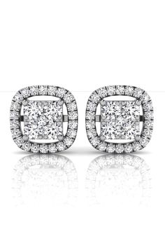 Round Cut Halo Moissanite Diamond Stud Earrings for Women Timeless White Earrings With Halo Design, Gia Certified White Cluster Earrings For Formal Events, Formal Cushion Cut Diamond Earrings With Diamond Accents, Dazzling Diamond Earrings With Halo Design, Formal Cushion Cut Diamond Earrings With Accents, Classic Diamond Bridal Earrings With Halo Setting, Formal Diamond Earrings With Cushion Cut And Diamond Accents, Classic Bridal Earrings With Halo Setting Diamond, Dazzling Diamond Earrings With Halo Setting For Formal