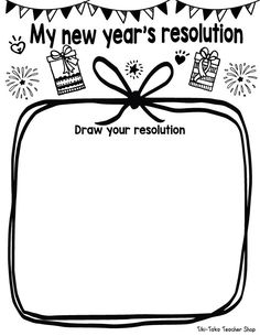 the new year's resolution is shown in black and white with presents on it