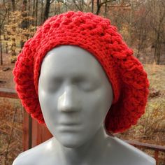 This is one of my Yestermakes that has been stashed away until now.  Priced super low to sell!  I no longer have the yarn label so cleaning specifics are lost to me. Band measures, unstretched, 20 inches. Modeled on life sized bust I use for art. Acrylic yarn. Yarn Label, Crochet Slouch Hat, Red Crochet, Slouch Hat, Knoxville Tn, Art Acrylic, Winter Hat, Cherry Red, Life Size