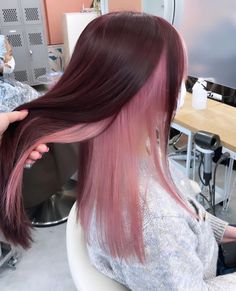 Color Block Hair, Maroon Hair, Peekaboo Hair, Cute Hair Colors