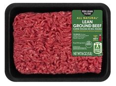 an image of ground beef in a black tray on a white background with the label above it