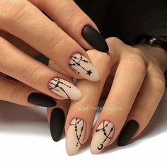 Nail Designs With Negative Space, Negative Space Nails Almond, Short Almond Nails Designs Simple, Emo Nails Short, Witch Nails Short, Emo Nails Acrylic, Emo Nail Ideas, Black Almond Nails Designs, Trendy Nails Autumn