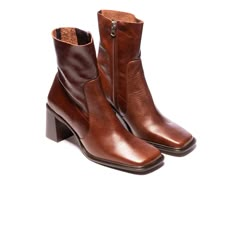 Leather Upper Leather Padded Insole & Lining Square Toe Medial Side Zip Closure 3" Heel Made in Spain Able Boots, Mid Calf Leather Boots, Cute Winter Boots, Shop Door, Chestnut Leather, Brown Leather Shoes, Shoe Inspo, Fall Fits