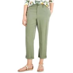 Charter Club Women's Petite Olive/Green Rolled Cuffed Crop Casual Pants Size 6p. $69.50 New With Original Tags Measurements In The Photographs Straight Leg Pants With Rolled Hem For Spring, Trendy Bottoms With Rolled Hem And Cuffed Ankles, Chic Spring Pants With Cuffed Ankles, Summer Relaxed Fit Pants With Rolled Hem, Trendy Spring Pants With Cuffed Ankles, Summer Pants With Pockets And Cuffed Ankles, Trendy Cuffed Ankle Pants For Spring, Casual Pants With Cuffed Ankles, Spring Workwear Pants With Cuffed Ankles