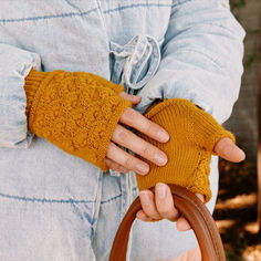 The Kvitka fingerless mittens are worked from the down top in the round, starting with the folded cuff. After this a section is worked in a 1x1 Twisted Rib. The top of the hand is then worked in a flower pattern (loop stitch), with the thumb gusset in waste yarn. The thumbs are finished after the rest of the mitts are completed. The left and right mitts are knit the same way except that the thumbs are knitted in different directions according to the description that follows. Handmade Textiles