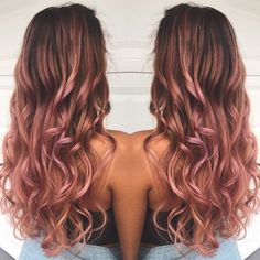 Rose Gold Hair Brunette, Pink Ombre Hair, Hair Color Rose Gold, Dark Hair With Highlights, Spring Hair Color, Brunette Balayage Hair, Winter Hair Color