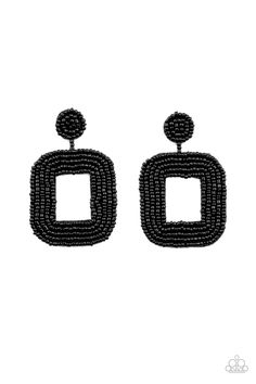 Shiny rows of dainty black seed beads adorn the front of a rounded square frame at the bottom of a matching beaded fitting, creating a blissfully beaded look. Earring attaches to a standard post fitting.

 Sold as one pair of post earrings. Paparazzi Earrings, Rounded Square, Black Seed, Paparazzi Accessories, Seed Bead Necklace, Black Earrings, Paparazzi Jewelry, Earring Sale, Seed Bead Earrings