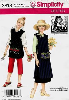 two women wearing aprons and hats, one with flowers in her hand while the other has