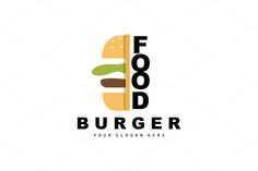 a hamburger logo with the word food burger on it's bottom and an image of a