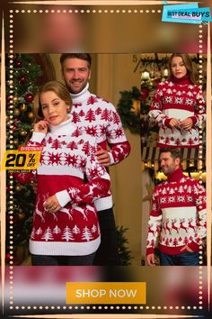 Polyester Innovative Classic Turtleneck Christmas Couple Top White Festive Holiday Sweater, White Holiday Festive Sweater, White Holiday Sweater As A Gift, White Holiday Sweater As Gift, Red Christmas Holiday Sweater, White Christmas Sweater As A Gift, White Christmas Sweater As Gift, Red Holiday Party Sweater, Red Winter Top As Gift