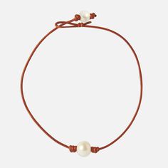 Single Freshwater Pearl and Leather Choker - Joie DiGiovanni - At Present Elegant Leather Necklace For Formal Occasions, Elegant Single Strand Brown Pearl Necklace, Elegant Brown Single Strand Pearl Necklace, Neck Stack, Slip Knot, Leather Choker Necklace, Jewelry Elegant, Thread Earrings, Pearl Leather