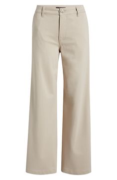 Superwide legs create a dramatic silhouette in these stretchy, casual-chic twill pants that are slightly shorter than typical wide-leg styles. 29" inseam; 28" leg opening; 11 1/4" front rise Zip fly with button closure Front slant pockets; back patch pockets 72% rayon, 24% nylon, 4% spandex Hand wash, line dry Imported Cotton Wide Leg Pants For Business Casual, Wide Leg Chinos With Five Pockets For Work, Chic Wide Leg Chinos For Fall, Cotton High-waisted Flare Jeans For Work, Wide Leg Chinos With Five Pockets For Fall, Fall Wide-leg Chinos With Five Pockets, Classic Cotton Wide Leg Mid-rise Pants, Classic Mid-rise Wide Leg Cotton Pants, Spring Wide Leg Elastane Pants