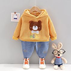 Spring/Autumn 2Pcs Teddy Bear Clothing Set Long Sleeves Hooded Tee+Pants – Pink & Blue Baby Shop Casual Cartoon Print Sets For Winter, Cute Long Sleeve Sets For Winter, Cute Long Sleeve Winter Sets, Cute Cotton Winter Sets, Cute Winter Cotton Sets, Hooded Cotton Sets For Winter, Cute Winter Sets With Letter Print, Winter Cotton Hooded Sets, Cotton Hooded Winter Sets