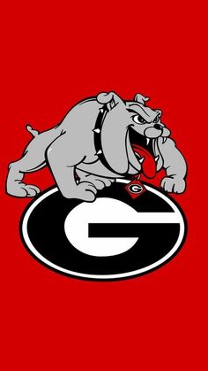 the university of georgia bulldogs logo on a red background