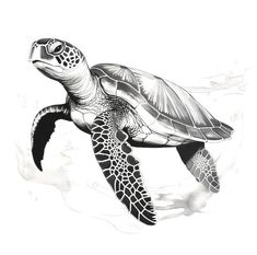 a black and white drawing of a sea turtle