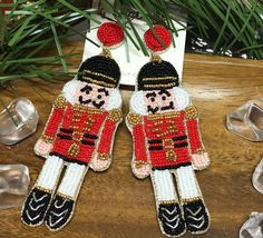 nutcracker beaded earrings Christmas Beaded Earrings, Holiday Beading, Christmas Bead, Sparkle And Shine, Holiday Christmas, Nutcracker, Tis The Season, Beaded Earrings, Gingerbread