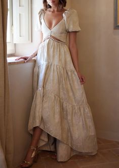 The Emma Dress in Taupe Windsor Brocade | Over The Moon Vintage Couture Fashion, Vintage Inspired Dress, Ethereal Ingenue Style, Gatsby Dress Ideas, Not White Wedding Dress, Sew Wedding Dress, Ethereal Clothes, Modern Princess Outfits, English Dresses