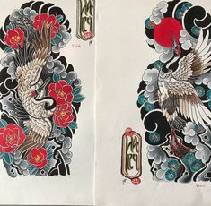 an open book with two designs on the pages and one has a bird in it