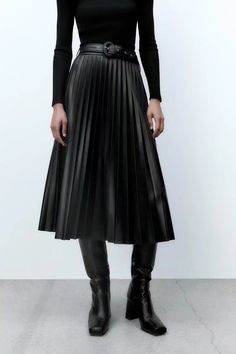 Leather Midi Pleated Skirt Trendy Fitted Long Pleated Skirt, Non-stretch Skirt For Office In Fall, Trendy Long Fitted Pleated Skirt, Fitted Long Pleated Skirt For Fall, Non-stretch Office Skirt For Fall, Winter Pleated Bottoms For Night Out, Pleated Bottoms For Night Out In Winter, Pleated Maxi Skirt For Fall, Fall Workwear Pleated Skirt