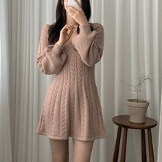 Winter Sweater Dresses, Sweet Clothes, Flare Long Sleeve, Mini Dresses Online, Womens Knit Dresses, Dress Stores Online, Long Sleeve Knit Dress, Mini Robes, Long Sleeve Sweater Dress