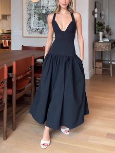 Exquisite Peplum Drop Waist Midi Dress Drop Waist Midi Dress, Drop Waist Gown, Floral Hair Crown, Drop Waist Skirt, Party Models, Ruffle Design, Midi Dress Style, Drop Waist Dress, Swimsuit Dress