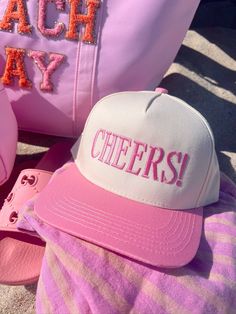 Cheers to our new favorite pink vintage trucker hat! Ships immediately :) Preorders will ship in two weeks Pink 5-panel Trucker Hat For Spring, Cute Snapback Baseball Cap For Summer, Pink Summer Baseball Cap, Cute Pink Baseball Cap For Summer, Casual Pink Snapback Hat For Vacation, Cute Pink Summer Baseball Cap, Pink Trucker Hat With Letter Print And Curved Brim, Pink Summer Baseball Cap With Curved Brim, Pink Snapback Hat With Curved Brim For Summer