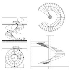 an architectural drawing shows the steps and railings for a spiral staircase, as well as measurements