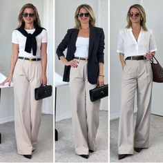 #classy #fashion #style #love #elegant #beautiful #beauty #ootd #fashionblogger #instagood #fashionista #model #stylish #luxury #photography #trendy #fashionstyle #lifestyle #instafashion #photooftheday #chic #classic #mensfashion #fashionable #follow #elegance #dress #sexy #outfit How To Wear Beige Pants, Beige Bottom Outfit, Tan Slacks Outfit, Cream Slacks Outfit, Wide Leg Office Outfit, Cream Pants Outfit Work, Goop Fashion, Light Beige Pants Outfit, Cream Trouser Outfit Women