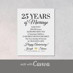 an anniversary card with the words 25 years of marriage