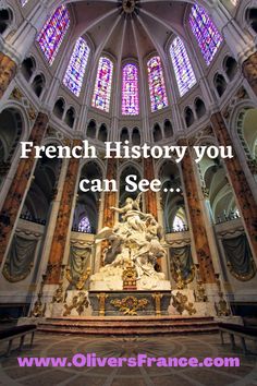 the inside of a building with a statue in front of it and an inscription that reads french history you can see