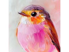 a painting of a colorful bird on a white background