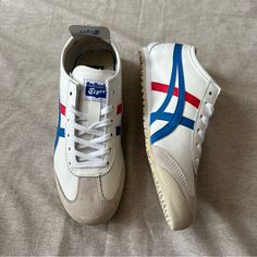 White Dark Blue Leather Size: Eu 42.5 = Men's Us 9 = Women's Us 10.5 New With Box Onitsuka Tiger Mens, Style Council, Tiger Mexico 66, Onitsuka Tiger Mexico 66, Mexico 66, Asics Shoes, Onitsuka Tiger, Dream Shoes, Blue Leather