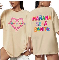 This is a Karol G Mañana Sera Bonito Shirt  Great quality shirt for Karol G fans perfect for any occasion especially for concerts The shirt is oversized and very comfy fit. Item is custom made and made to order All orders are final unless item comes damage. No refund. Middle Age Fashion, White Shirts Women, Beach Wear Outfits, Oversize Fashion, Top Streetwear, Tee Shirt Homme, Collars For Women, Oversized Top, T Shirt Oversized