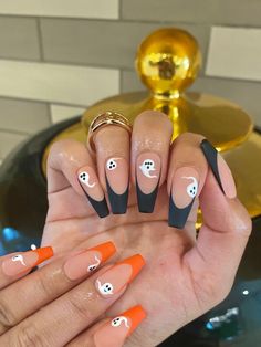 Pumpkin Nails, October Nails, Blue Nail, Black Nail