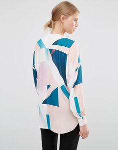 Image 2 of ASOS Collarless Blouse in Abstract Print Abstract Print, Printed Shirts, Men's Fashion, Must Haves, Rain Jacket, Print Patterns, Shirt Blouses, Asos, Pattern