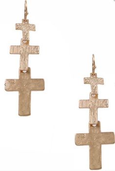 Textured gold tone triple cross dangle earrings. Measurements: Length- 2.25" *All Jewelry is Final Sale* Earrings Diy, Cross Earrings, Gold Texture, Diy Earrings, Final Sale, Gold Tones, Dangle Earrings, Fine Jewelry, Texture