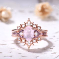 This is a 6x8mm oval cut rose quartz engagement ring in rose gold. The accent stones are amethyst and VVS man made moissanite diamond. This ring can also be made in genuine solid 10k, 14k, 18k gold or Platinum, and all the rings in my shop can be customized too! If you want to know more details about the ring, just contact with me anytime! If you want to customize the ring, just contact with me anytime! If you want to make a custom jewelry, just contact with me anytime! PROCESS TIME AND SHIPPING It usually takes about 3-4 weeks to finish the ring and 4-6 days to deliver to you if you are in US. (Free Shipping within US!) We will offer you the tracking number once your ring is shipped. WARRANTY 30 days money back guarantee! If you have any questions, please feel free to contact with me! Vis Pink Oval Cabochon Wedding Jewelry, Pink Oval Cabochon Jewelry For Wedding, Pink Oval Amethyst Ring For Weddings, Pink Oval Cabochon Wedding Ring, Wedding Sets For Women, Rose Quartz Engagement Ring, Rose Quartz Ring Engagement, Amethyst And Rose Quartz, Stacked Rings