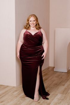 Our Rory dress has a beautiful v-neck with built-in cups and adjustable spaghetti straps to flatter and support every bust size. The gathering in the front covers the tummy, offering a fitted but more forgiving bodice. Rory pairs wonderfully with our Dawson and Jade dresses. We decrease the slit height 3 inches specifically for the TALL length option when you place your final order. Wedding Parties Colors, Jade Dress, Orange Bridesmaid Dresses, Velvet Dresses, Bridesmaid Dress Colors, Fitted Silhouette, Day And Night, Bra Cups, The Gathering