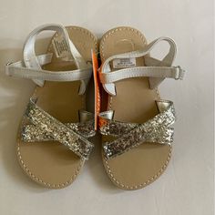 Nwt Gymboree White With Silver Glitter Crisscross Design Sandals White Ankle Strap Velcro Closure Size 8(Toddler) Fish Flip Flops, Ribbon Sandals, Design Sandals, Criss Cross Sandals, Girls Flats, Flower Sandals, Boys Sandals, Pink Flats, Baby Sandals