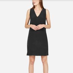 I Bought This Beautiful Dress Back In The Early Days Of Everlane (2017!) And I Just...Never Used It. 100% Silk I've Only Tried It On A Few Times But Never Found The Occasion For It. It's Double Lined And Super Soft. There Are A Couple Imperfections On The Seam And On The V-Neck (See Pictures), I Can't Tell If It Was Always Like That Or They're From Keeping It Stored For So Long. Black V-neck Sleeveless Dress For Work, Sleek V-neck Mini Dress For Workwear, Black Shift Mini Dress With V-neck, Casual Black V-neck Dress For Work, Sleek Black Sleeveless Dress For Spring, Elegant Fitted Everlane Dress, Mockneck Dress, Sleeveless Cotton Dress, Ribbed Tank Dress