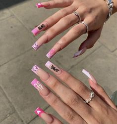 Fancy Birthday Nail Designs, Cute Extra Nails, Med Nail Designs, Rolling Loud Nails, Different Nails On Each Hand, Nails Inspiration Birthday, Bratz Inspired Nails, Dope Nail Designs Swag, Girly Nails Acrylic