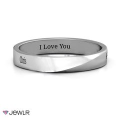 a wedding band with the words i love you engraved on it