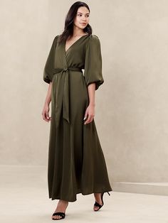 Petite Wedding Guest Dresses, Satin Wrap Dress, Green Wrap, Cocktail Attire, Maxi Shirt Dress, Maxi Slip Dress, Pleated Maxi Dress, Strapless Maxi Dress, Banana Republic Factory