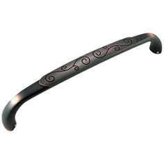 a black handle with swirl designs on it