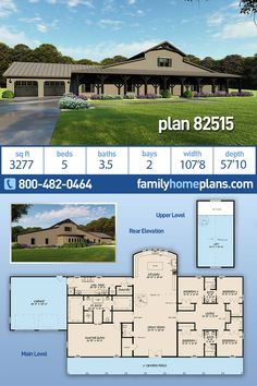 the floor plan for this home is shown in blue and white, with two story houses on