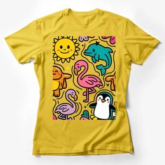 Cute Animal Cartoon T-Shirt, Colorful Flamingo, Dolphin, Penguin Kids Tee Female T-Shirt Custom graphic T-Shirt.Customize your color Cute Animal Cartoon, Cartoon T Shirt, Animal Cartoon, Cartoon T Shirts, Kid Tees, Cartoon Animals, Dolphins, Custom Shirts, Flamingo