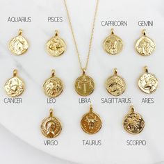 Zodiac gifts, birthday gift for her, zodiac medallion necklace, gold necklace, Aquarius, scorpio, leo, picses, capricorn, astrology gift Gold plated zodiac constellation necklace The perfect Dainty Gold constellation necklace D E T A I L S: *Gold plated zodiac constellation pendant 20mm x 15mm *Gold plated chain *Chose your perfect length SHIPPING: *Free domestic shipping on all orders PACKAGING: *All pieces come beautifully packaged, perfect for gift giving. Find more to ❤️ here: http://etsy.co Zodiac Sign Necklace, Gold Coin Necklace, Constellation Necklace, Astrology Gift, Zodiac Necklace, Zodiac Gifts, Zodiac Pendant, Zodiac Jewelry, Medallion Necklace