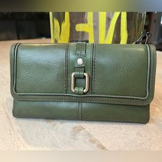 Super Soft Luxury Green Genuine Leather Flap Wallet By Fossil Brand. Never Used, Non Smoker, No Pets - Back Zipper Pocket - Interior Has Cc Slots, Id Window, Bill Slots - Removable Checkbook Cover Inside - Leather And Fabric Lining Interior - Tiny Scratch On Front From Storage, Can See In Closeup Photo Classic Green Trifold Wallet For Everyday Use, Rectangular Coin Purse With Fold Over Clasp For Everyday, Green Leather Wallet With Cell Phone Pocket, Classic Green Rectangular Coin Purse, Green Everyday Trifold Wallet, Green Rectangular Wallet With Cell Phone Pocket, Green Rectangular Wallet For Everyday Use, Trifold Wallet With Cell Phone Pocket, Daily Use Trifold Wallet With Snap Closure